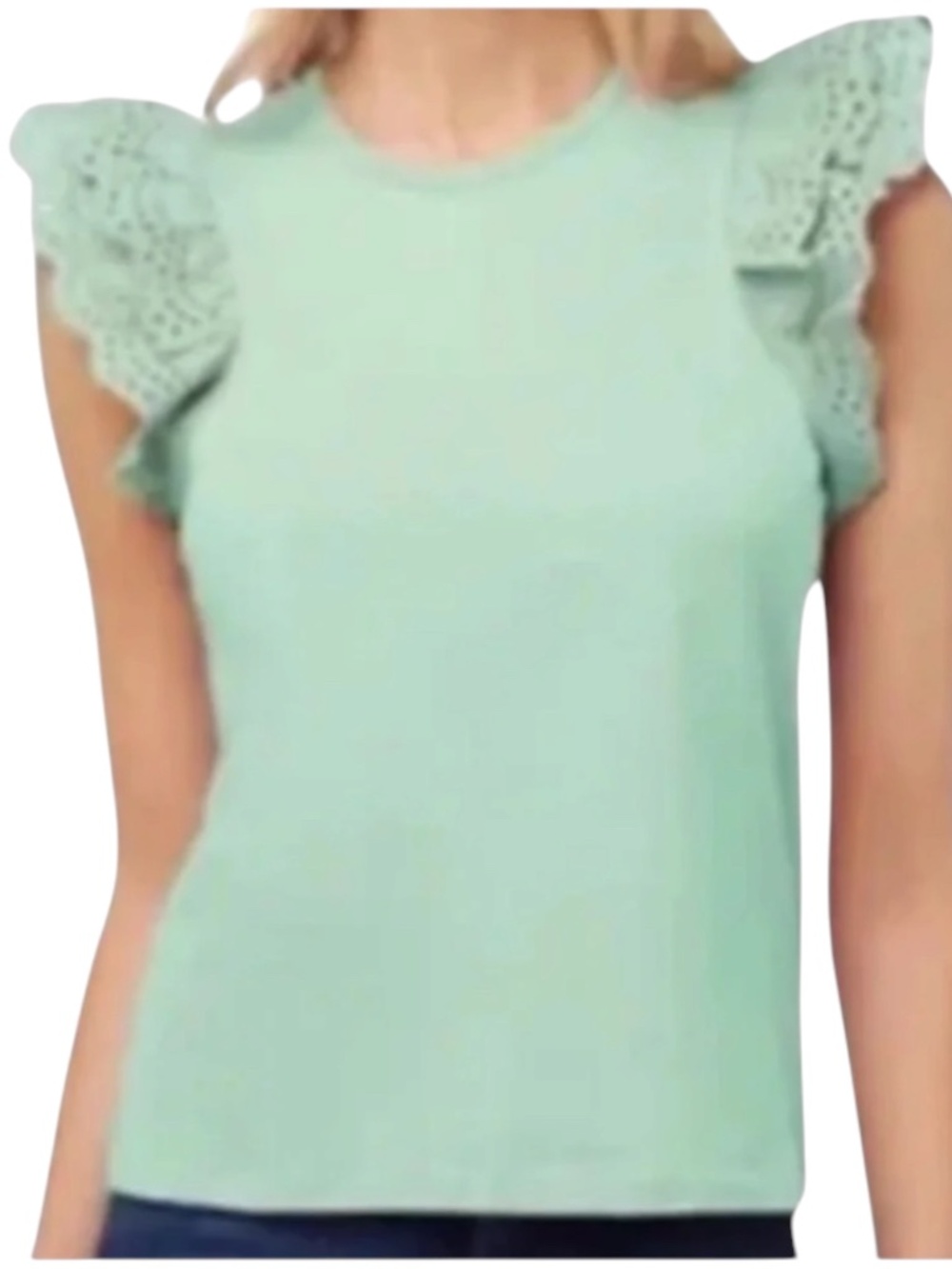 Joe’s Jeans Alexis Broderie Sleeve Top Mint Green XL